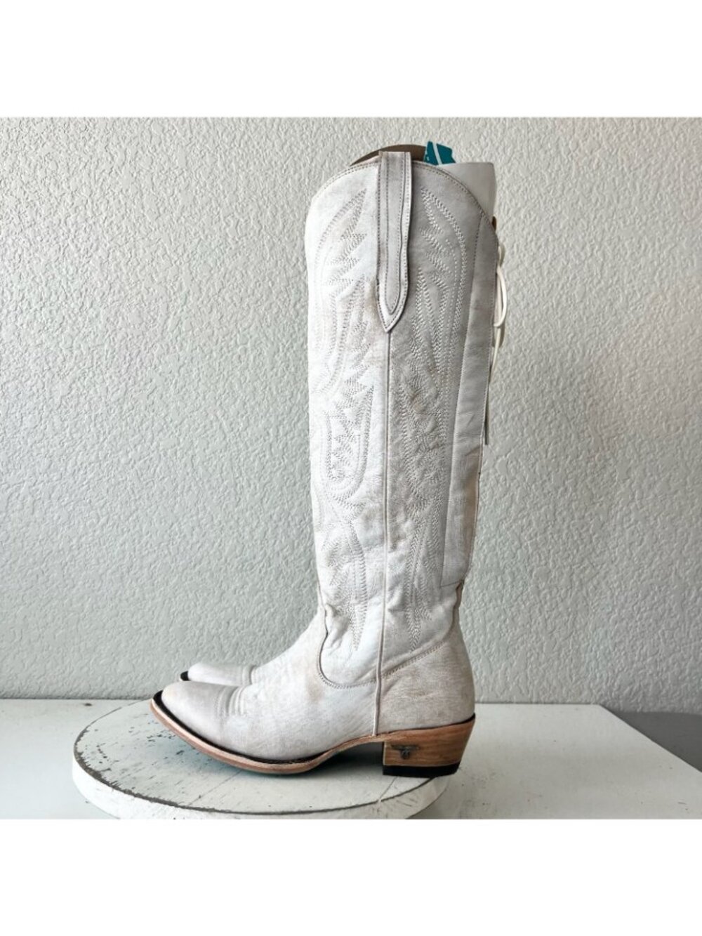 Lane MONICA Knee High White Cowboy Boots Womens 6.5 Western Cowgirl Lace Up Tall - Picture 4 of 11
